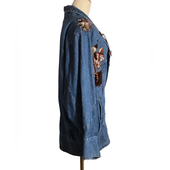 MASS New York Paris Vintage Denim Jacket with Western Accents - Picture 4 of 8
